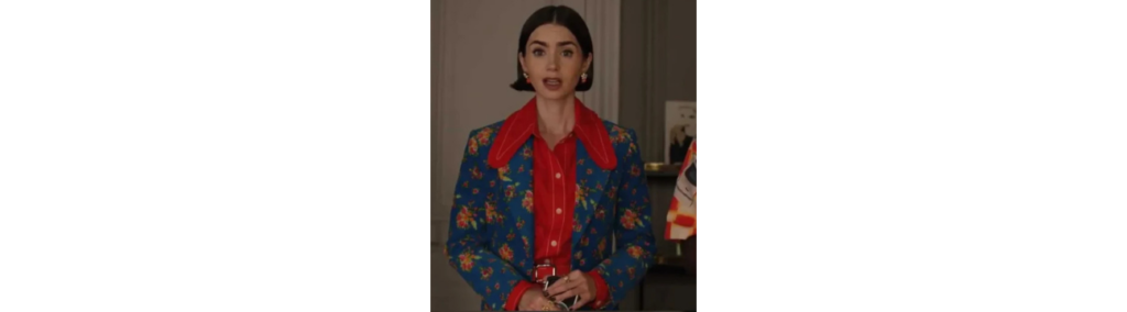 Emily In Paris Season 5 Emily Cooper Ruffle-Trim Cotton Poplin Puff Sleeve Poppy Red Shirt