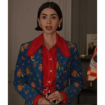 Emily In Paris Season 5 Emily Cooper Ruffle-Trim Cotton Poplin Puff Sleeve Poppy Red Shirt