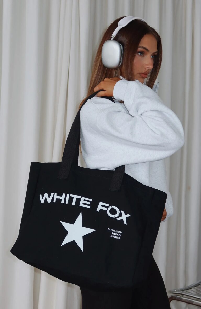 White Fox Black Star Tote Bag Aesthetic Look